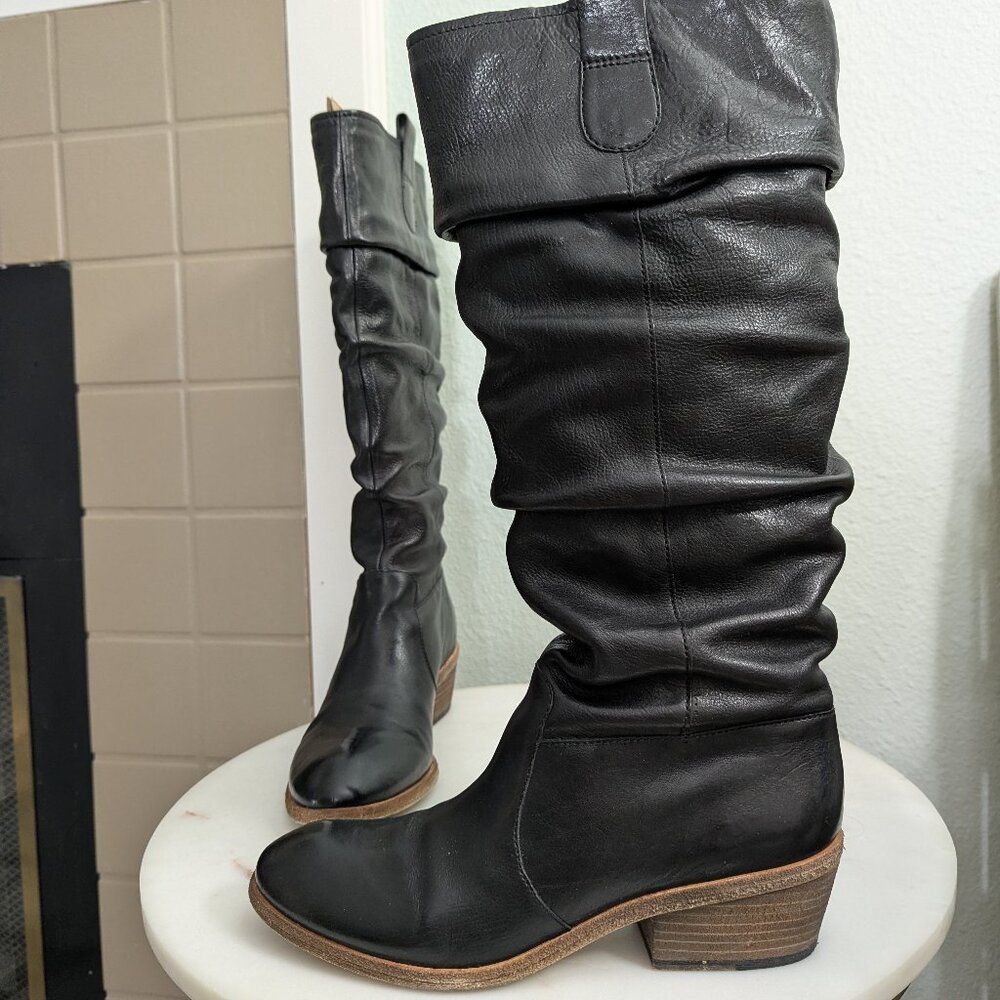 Boutique 9 Black 100% Leather Slouchy Boots Size 7